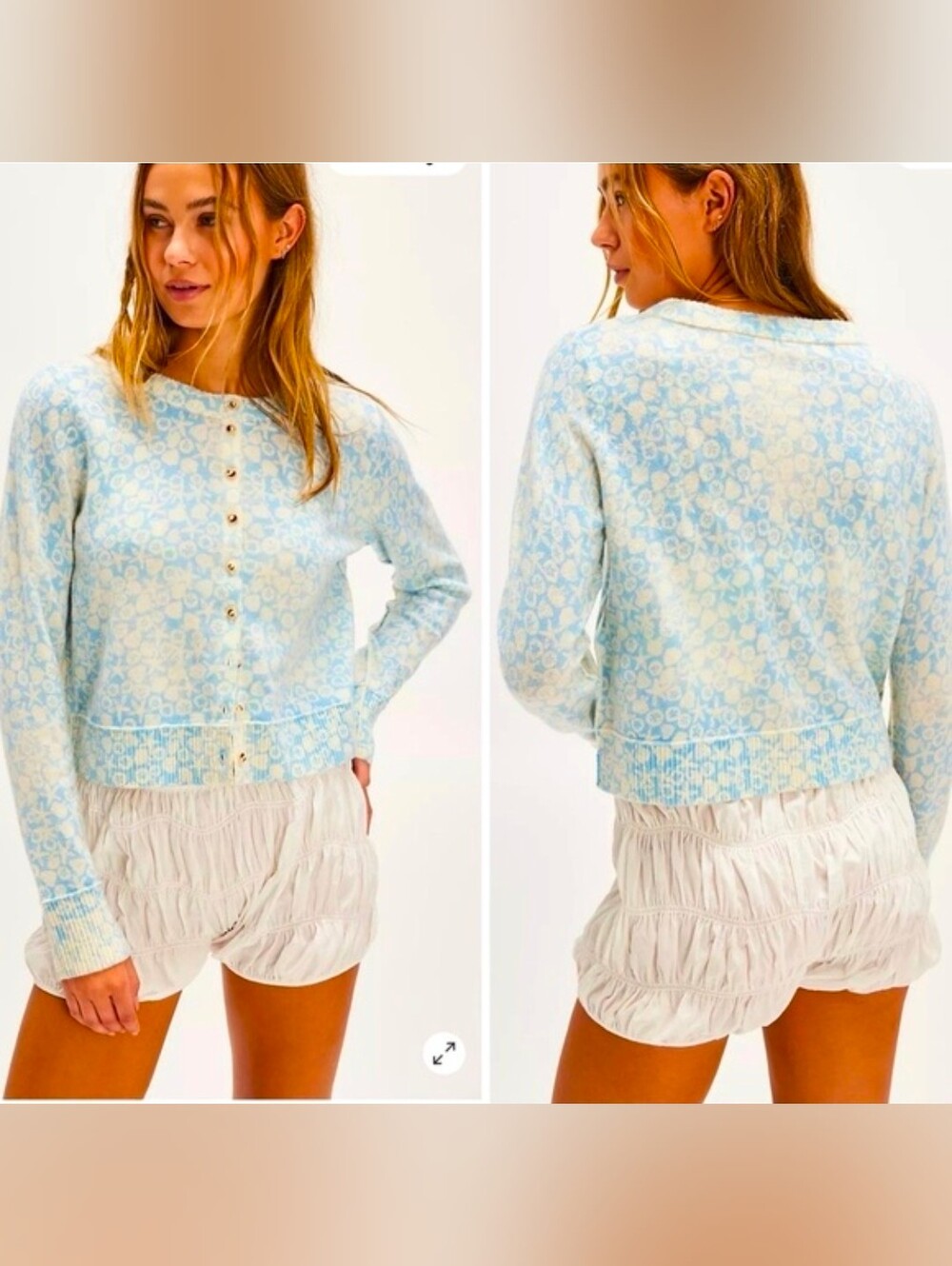 NWT Free People Nocturnal Patterned Cashmere Cardigan Sea Shell Blue Combo - L